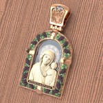 Нательная икона из красного золота 585 пробы с эмалью и бивнем мамонта