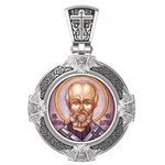 Нательная икона из белого золота 585 пробы с иконописью, темперой и эмалью