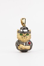Подвеска Коты-персонажи из лимонного золота 585 пробы с эмалью, рубин и бриллиантами