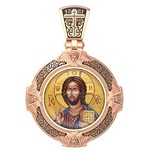 Нательная икона из красного золота 585 пробы с иконописью, темперой и эмалью
