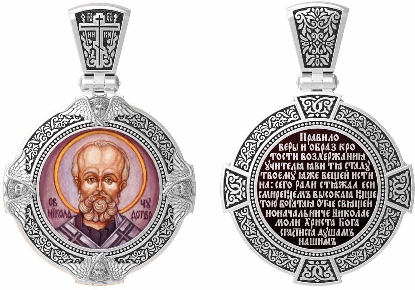 Нательная икона из белого золота 585 пробы с иконописью, темперой и эмалью
