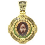 Нательная икона из лимонного золота 585 пробы с иконописью, темперой и эмалью