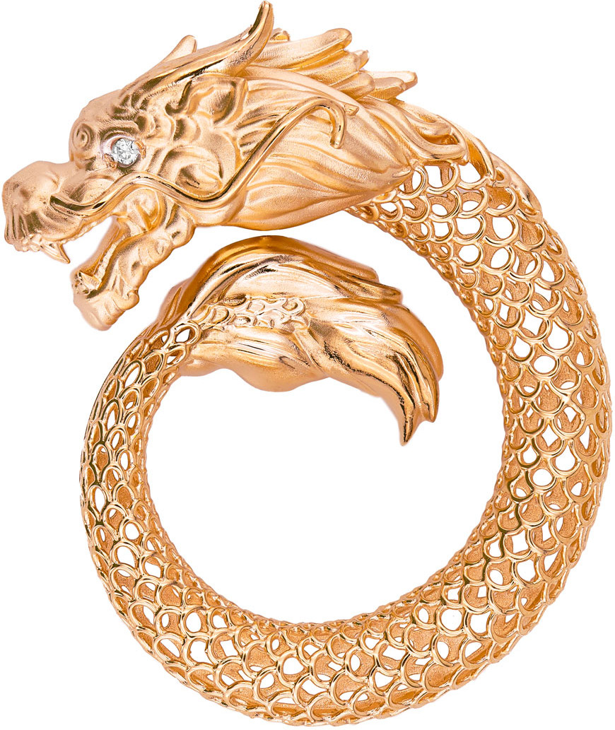 Подвеска DRAGON
 из красного золота 585 пробы с бриллиантами