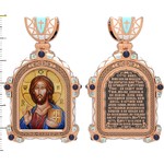 Нательная икона из красного золота 585 пробы с иконописью, темперой и эмалью