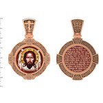 Нательная икона из красного золота 585 пробы с иконописью, темперой и эмалью