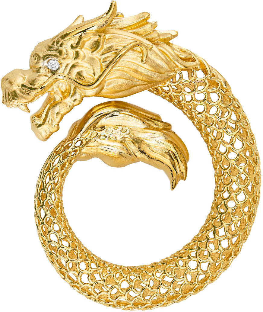 Подвеска DRAGON
 из лимонного золота 585 пробы с бриллиантами