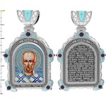 Нательная икона из белого золота 585 пробы с иконописью, темперой и эмалью