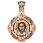 Нательная икона из красного золота 585 пробы с иконописью, темперой и эмалью