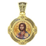 Нательная икона из лимонного золота 585 пробы с иконописью, темперой и эмалью