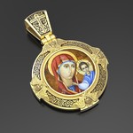 Нательная икона из лимонного золота 585 пробы с иконописью, темперой и эмалью