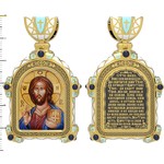 Нательная икона из лимонного золота 585 пробы с иконописью, темперой и эмалью