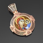 Нательная икона из красного золота 585 пробы с иконописью, темперой и эмалью