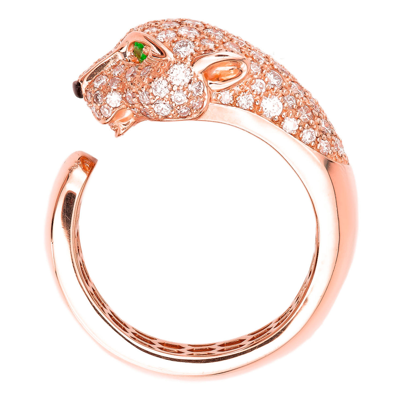 Кольцо LEOPARD из розового золота 585 пробы с ониксом, изумрудом и бриллиантами