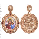 Нательная икона из красного золота 585 пробы с эмалью, жемчугом, кораллом и перламутром