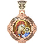 Нательная икона из красного золота 585 пробы с иконописью, темперой и эмалью