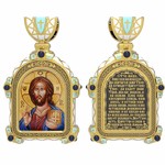 Нательная икона из лимонного золота 585 пробы с иконописью, темперой и эмалью